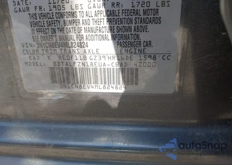 2021 Nissan Versa Sv Xtronic Cvt z USA, uszkodzony, nr VIN 3N1CN8EV4ML824824